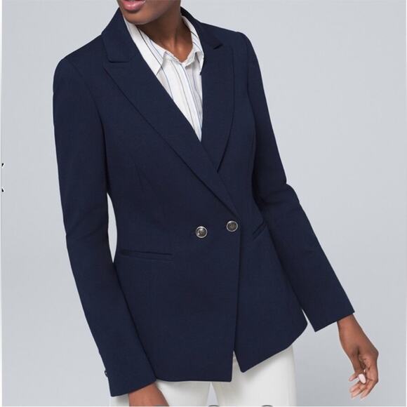 White House Black Market Navy Blue Military Button Blazer Jacket 0 570277166 - Picture 1 of 16